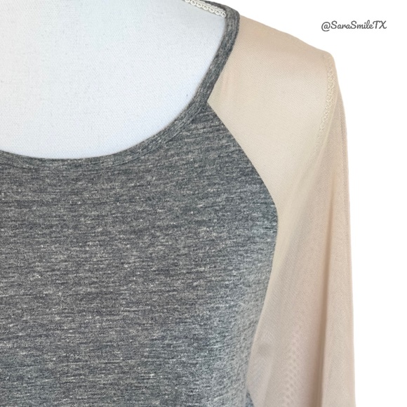 STYLEMINT Unique Heather Gray & Nude Semi-Sheer Mesh Accent Batwing Top -  NWOT - Picture 8 of 15